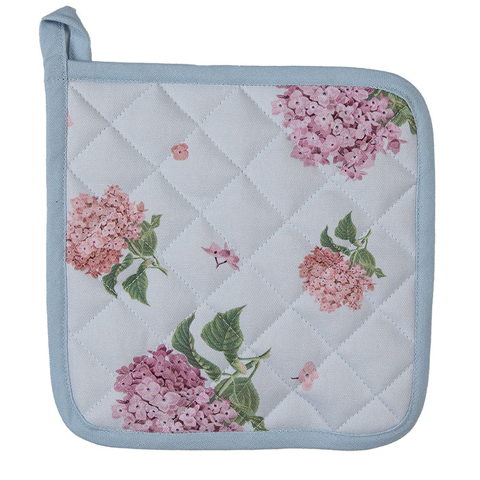 Clayre & Eef Pannenlap 16x16 cm Blauw Roze Katoen Hortensia