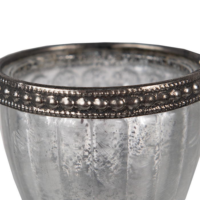 Clayre & Eef Theelichthouder Ø 6x8 cm Zilverkleurig Glas