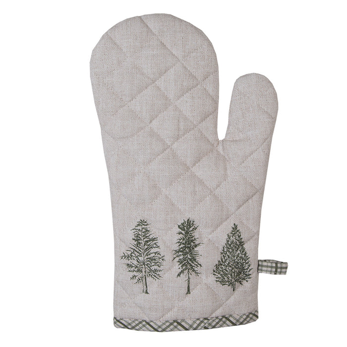 Clayre & Eef Ovenwant 18x30 cm Beige Groen Katoen Dennenbomen