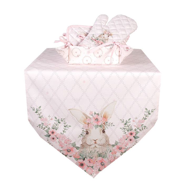 Clayre & Eef Tafelloper 50x160 cm Roze Katoen Konijn Tafelkleed