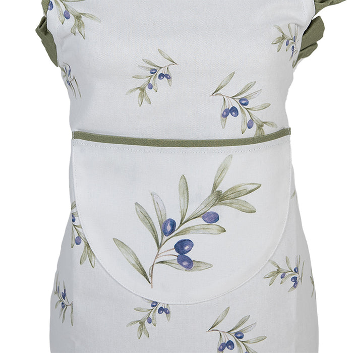 Clayre & Eef Keukenschort Kinderen 48x56 cm Wit Katoen Olijven