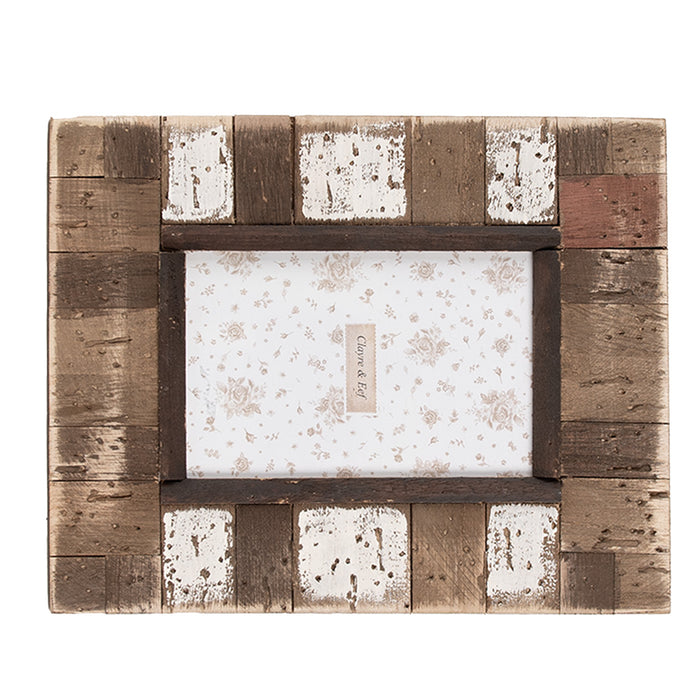 Clayre & Eef Fotolijst 10x15 cm Bruin Wit Hout Glas Rechthoek