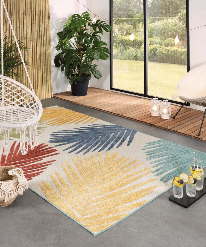 Boho&me Buitenkleed palmbladeren - Verano beige|multi - 140x200 cm