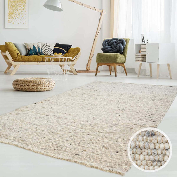 Tapeso Wollen vloerkleed handweef Ylva - beige|grijs - 250x340 cm