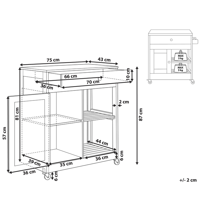Beliani - TRAPANI - Keukentrolley - Wit - MDF