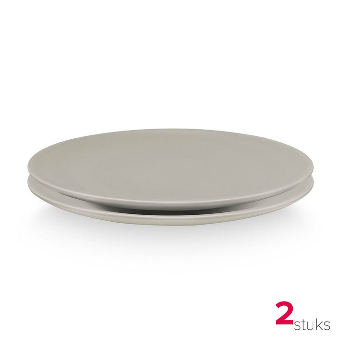 vtwonen Dinerborden - Set van 2 - Porselein - Mat Grijs - Ø25.5cm