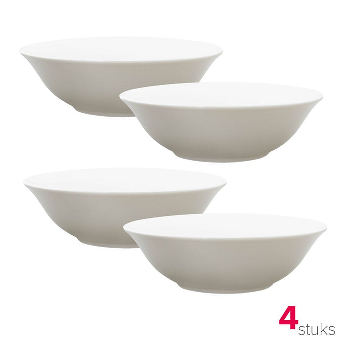 vtwonen Kommen - Set van 4 - Porselein - Mat Grijs|Mat Wit - Ø18cm