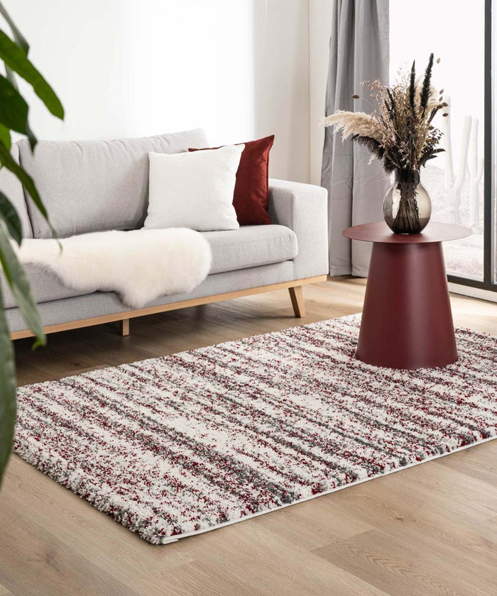 Boho&me Hoogpolig vloerkleed strepen Artisan - grijs|rood - 240x340 cm