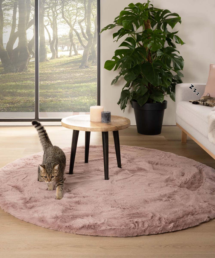 Tapeso Rond hoogpolig vloerkleed - Comfy plus - roze - 120 cm