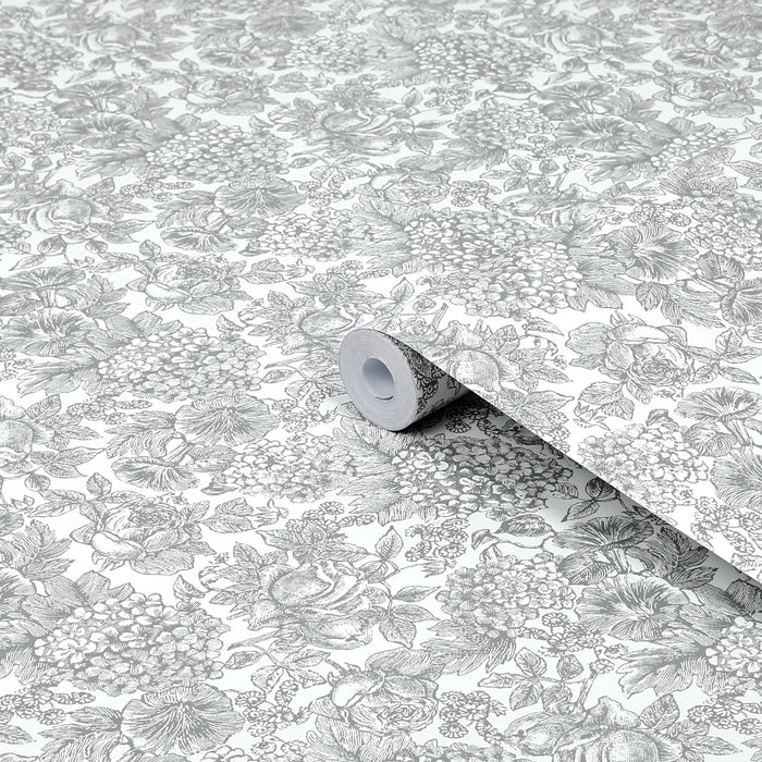 Laura Ashley Louise Behang - Bloemen - 10mx52cm - Grijs