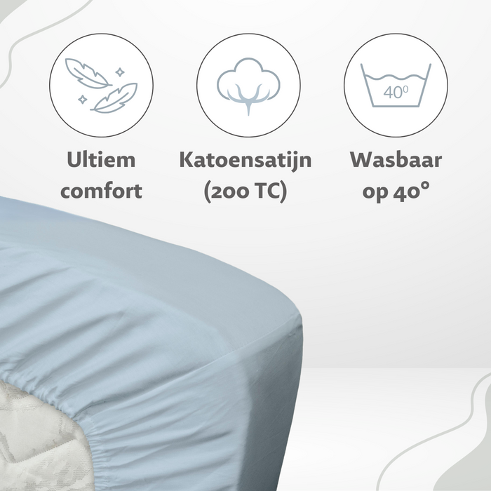 Ten Cate Katoensatijnen Hoeslaken - 160x200 - Licht Blauw