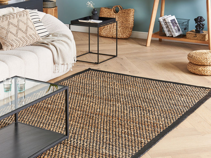 Beliani - GERCE - Jute vloerkleed - Zwart|Beige - 140 x 200 cm - Jute