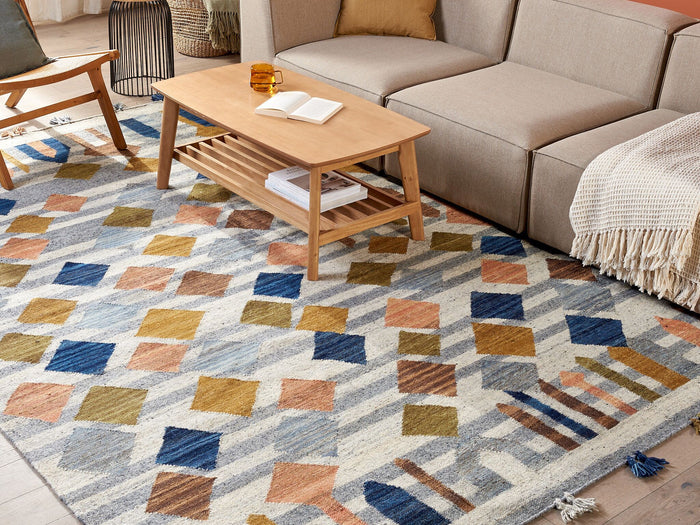 Beliani-KASAKH-Kelim vloerkleed-Multicolor|Groen-200 x 300 cm-Wol