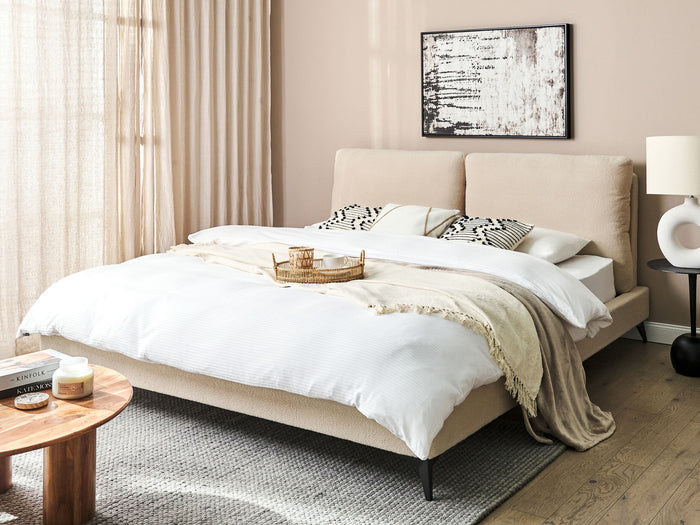 Beliani-MELLE -Tweepersoonsbed-Lichtbeige-180 x 200 cm-Bouclé