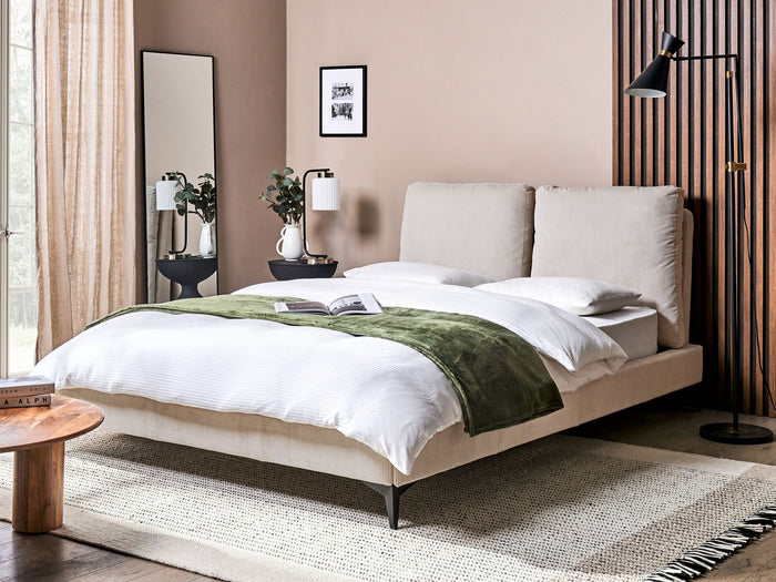 Beliani-MELLE -Tweepersoonsbed-Lichtbeige-140 x 200 cm-Corduroy