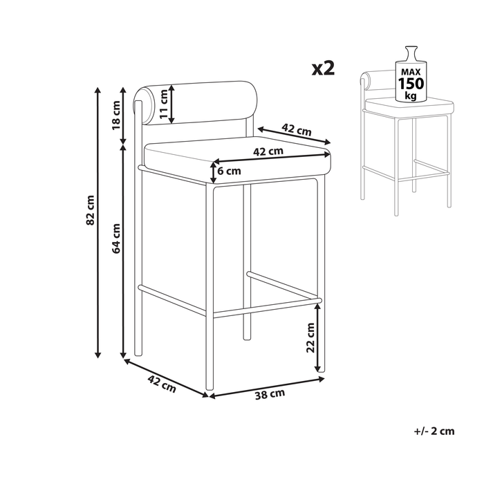 Beliani - AMAYA - Barkruk set van 2 - Blauwgroen - Polyester