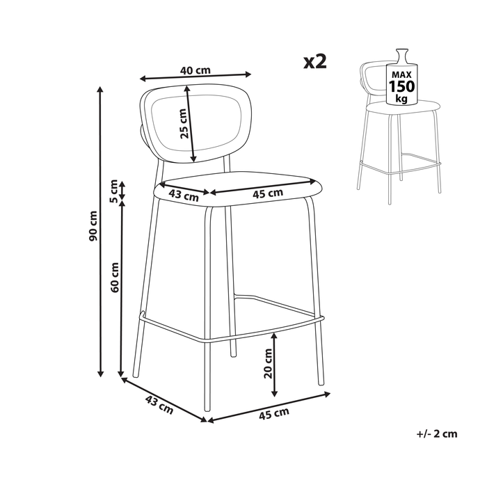 Beliani - MAYETTA - Barkruk set van 2 - Lichtbeige - Polyester