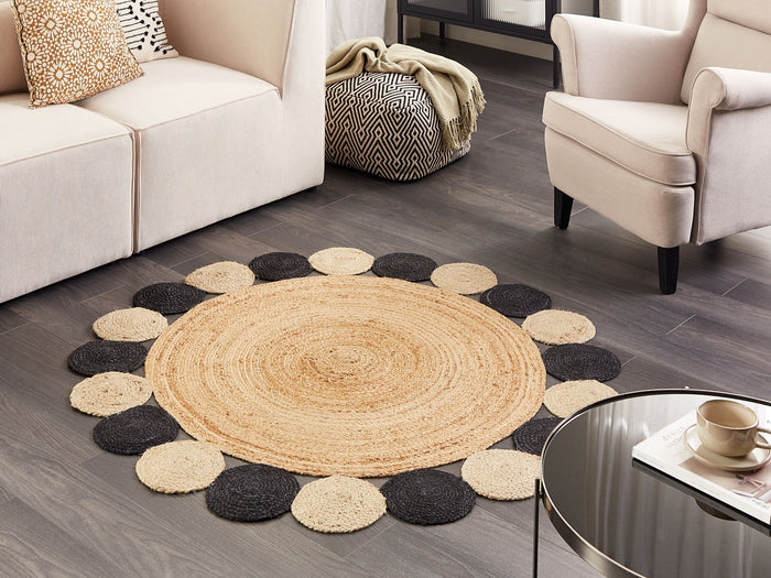 Beliani - VOSTAN - Vloerkleed - Zwart - ø 140 cm - Jute