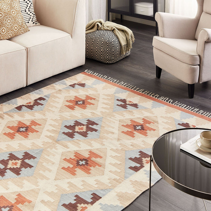 Beliani-DILIJAN-Kelim vloerkleed-Meerkleurig-160 x 230 cm-Katoen