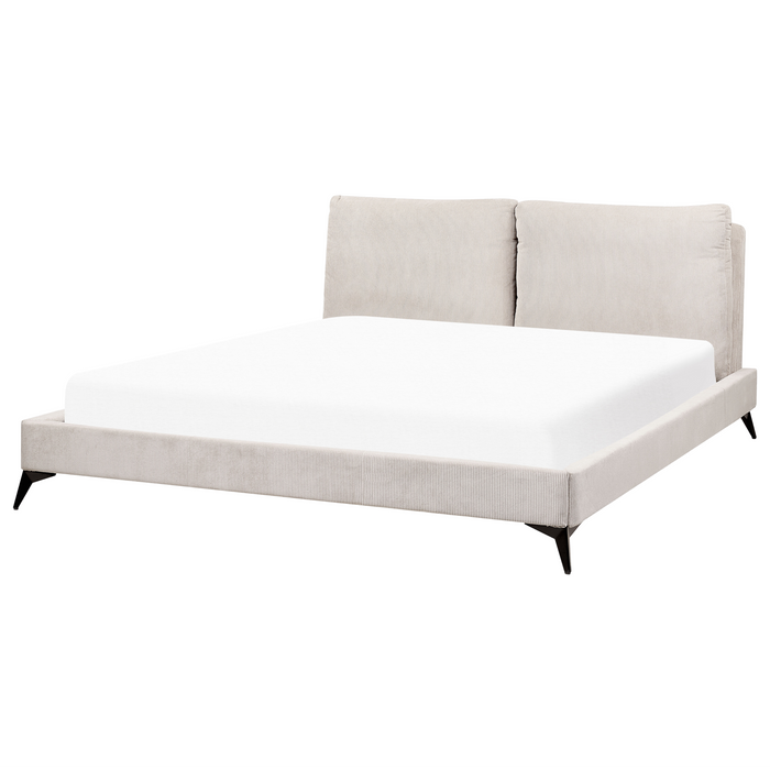 Beliani-MELLE -Tweepersoonsbed-Lichtbeige-180 x 200 cm-Corduroy