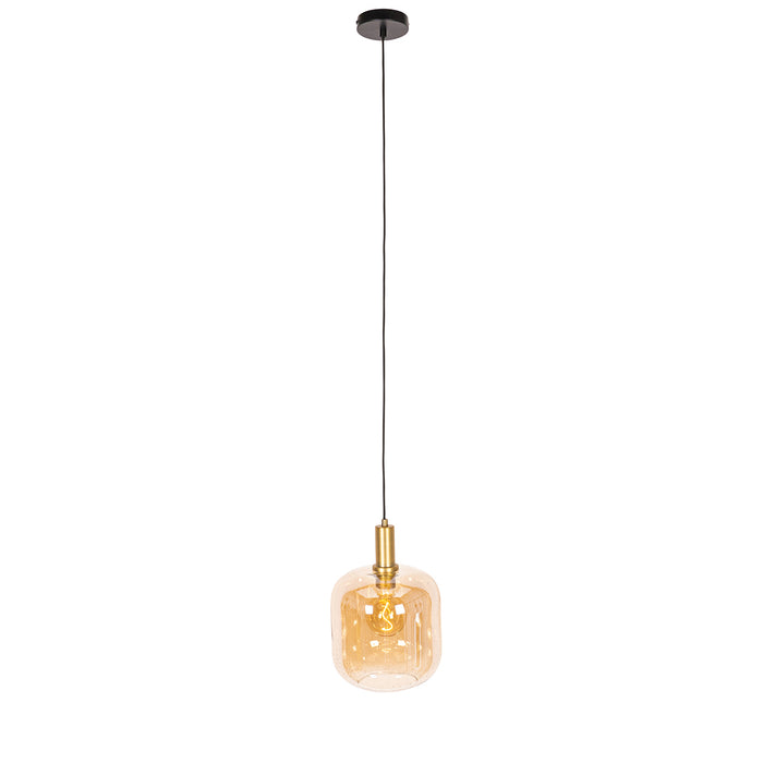 QAZQA Design hanglamp zwart met messing en amber glas - Zuzanna