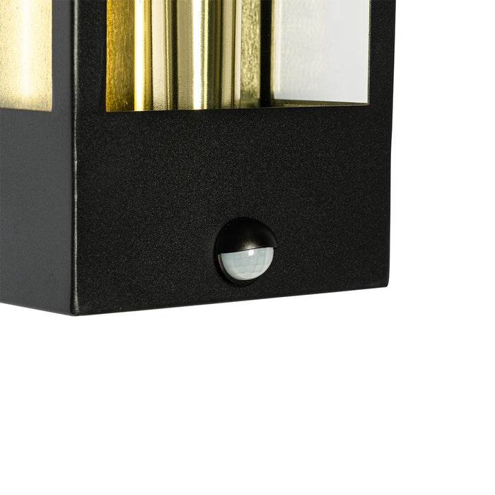 QAZQA Buiten wandlamp zwart met goud en bewegingsmelder - Rotterdam