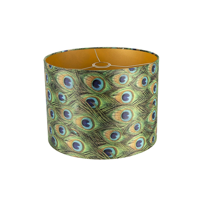 QAZQA Velours lampenkap pauw dessin 40|40|30 met gouden binnenkant