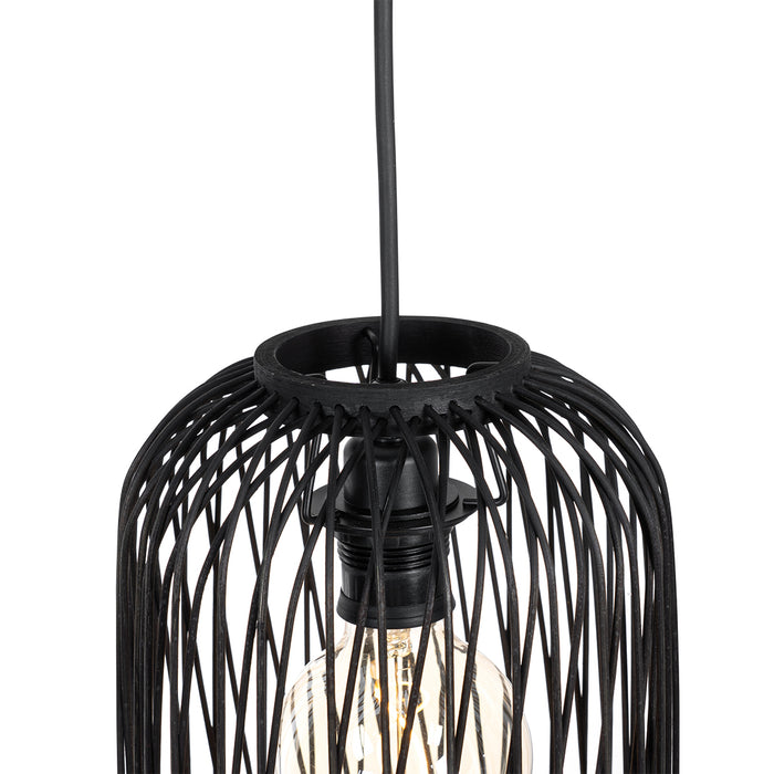 QAZQA Landelijke buiten hanglamp zwart rotan 3-lichts - Calamus