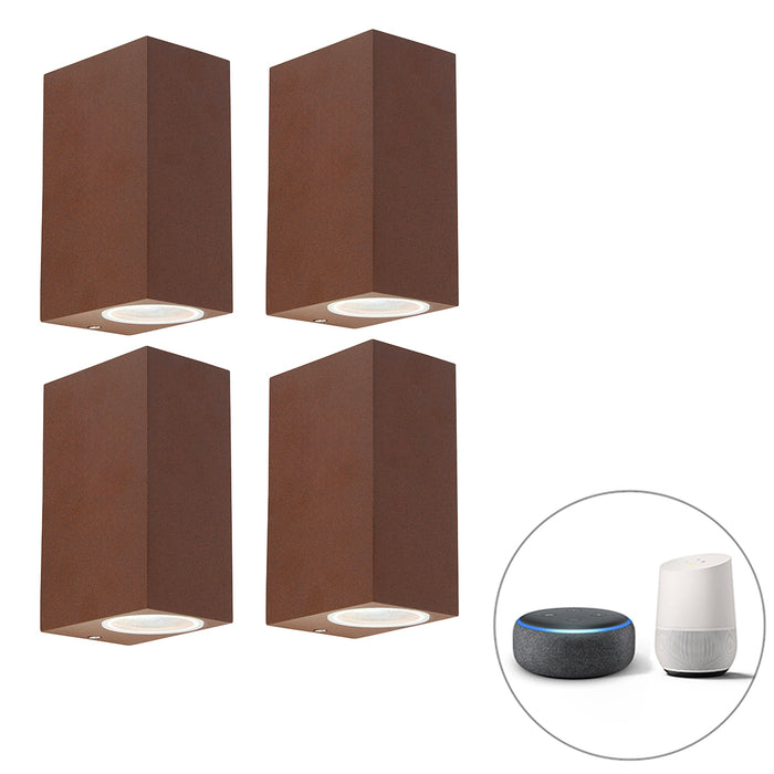 QAZQA Set van 4 smart wandlampen roestbruin IP44 incl. 2 GU10 -