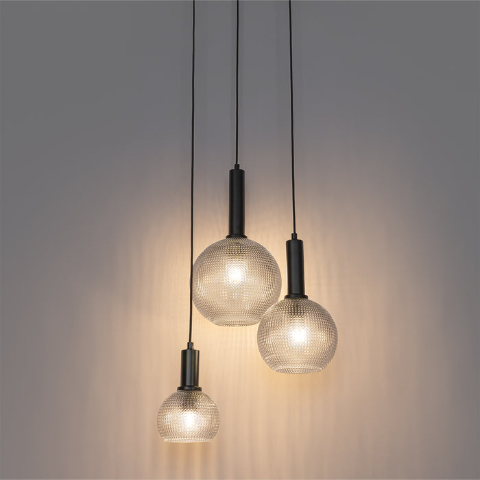 QAZQA Design hanglamp zwart met smoke glas 3-lichts - Chico
