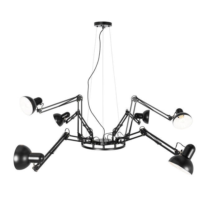 QAZQA Industriële hanglamp zwart 6-lichts verstelbaar - Hobby Spinne