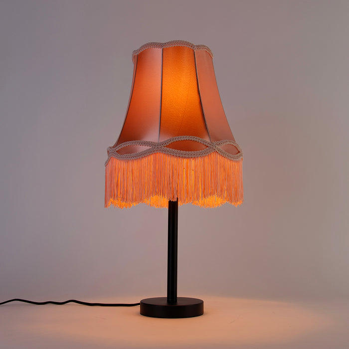 QAZQA Klassieke tafellamp zwart met granny kap roze 30 cm - Simplo