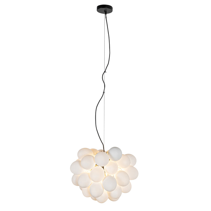 QAZQA Art deco hanglamp zwart met opaal glas 8-lichts rond - Uvas