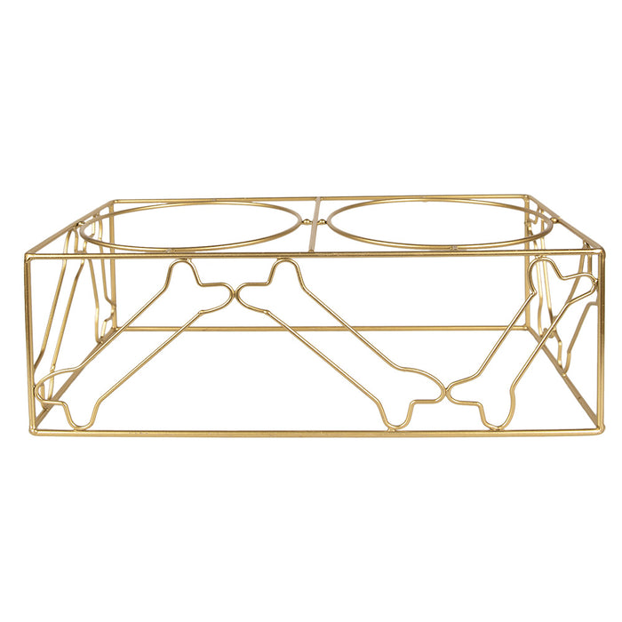 Clayre & Eef Voerbak Hond 2x500 ml Goudkleurig Ijzer Kluiven Voerbak