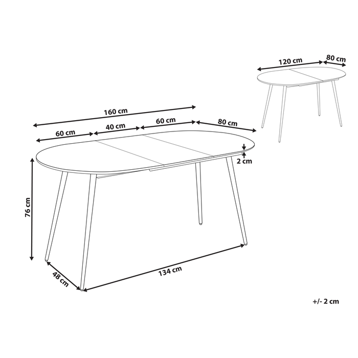 Beliani-EFTALIA -Uitschuifbare eettafel-Wit-120|160 x 80 cm-MDF