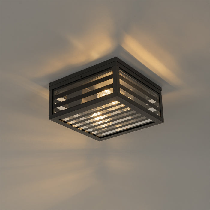 QAZQA Moderne buiten plafondlamp zwart glas 2-lichts IP44 - Reims