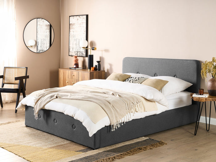 Beliani-RENNES -Bed met opbergruimte-Donkergrijs-160x200 cm-Polyester