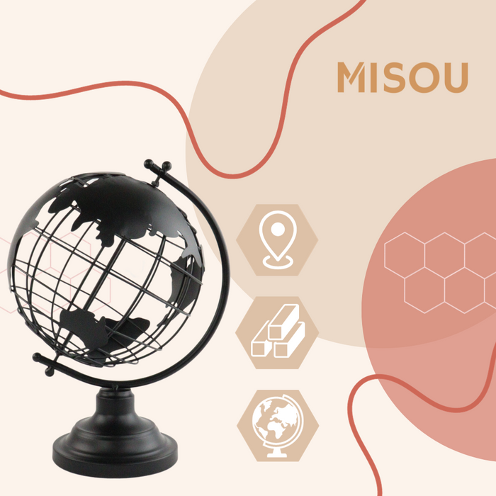 MISOU Wereldbol Zwart Metaal 25x18cm Decoratie