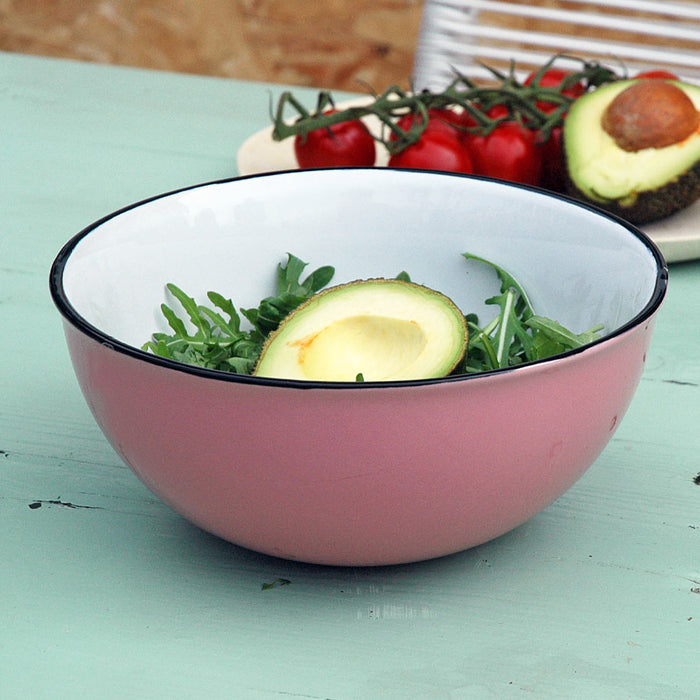 Retro saladeschaal emaille geinspireerd cinnamon pink