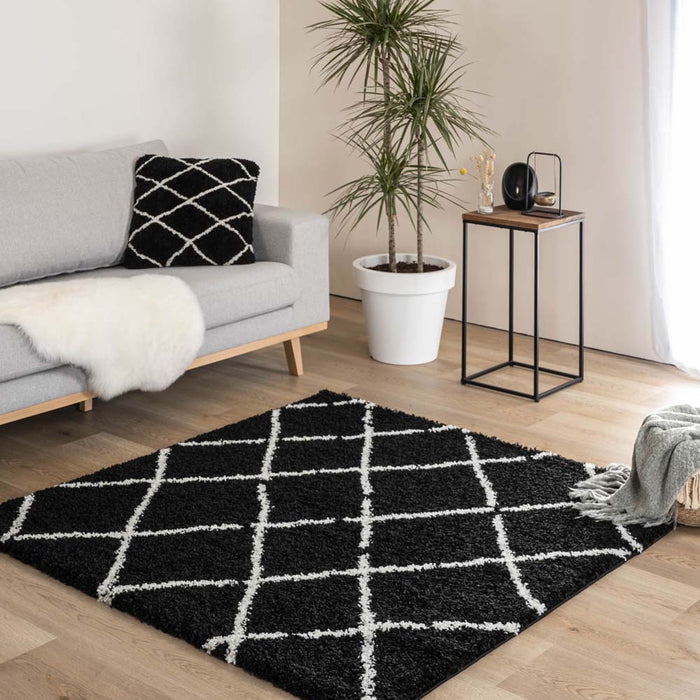 Boho&me Vierkant hoogpolig vloerkleed ruiten Artisan - zwart|wit -