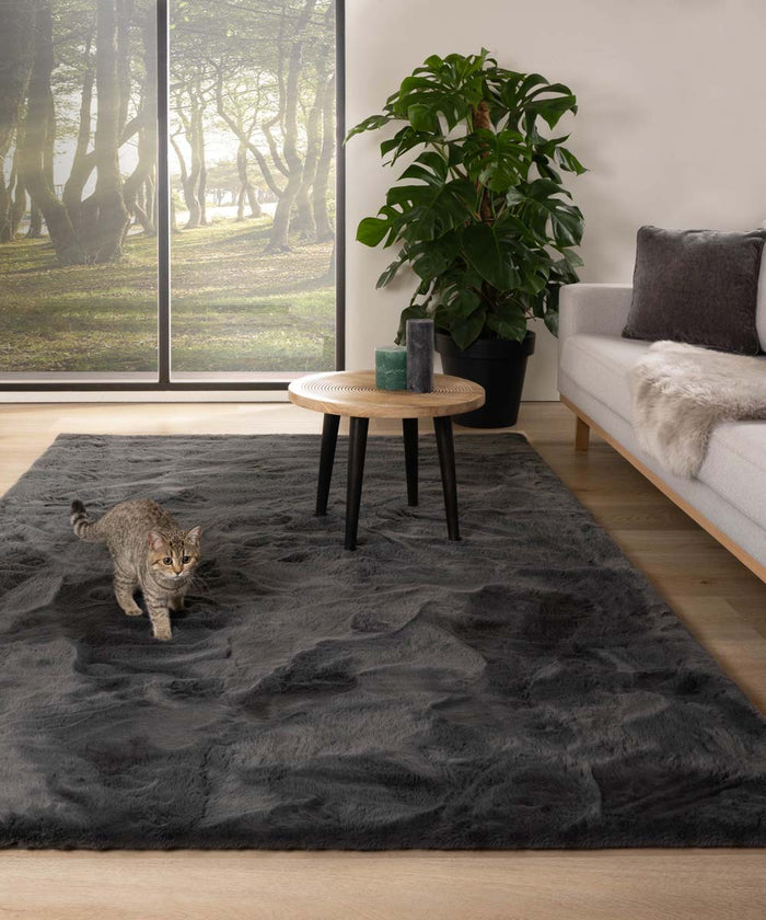 Tapeso Zacht hoogpolig vloerkleed - Comfy plus - donkergrijs - 140x200