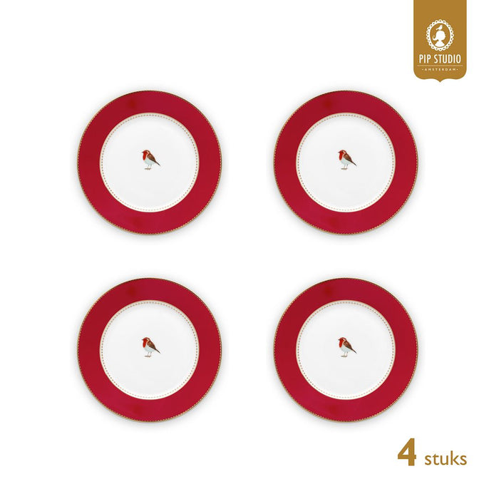 Pip Studio Borden - Love Birds - Rood - Set van 4 - 17cm