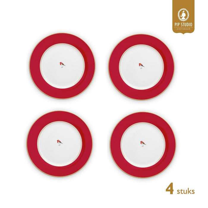 Pip Studio Borden - Love Birds - Rood - Set van 4 - 26.5cm