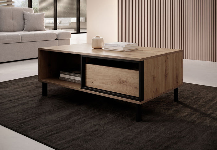 Meubella Salontafel Newby - Eiken - Antraciet - 102 cm