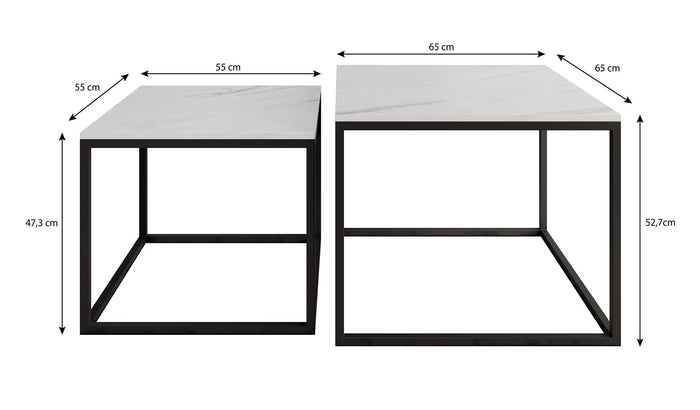 Meubella Salontafel Ventanas - Wit Marmerlook - Set van 2
