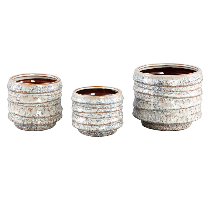 PTMD Hindouy Cream ceramic pot wavy round L