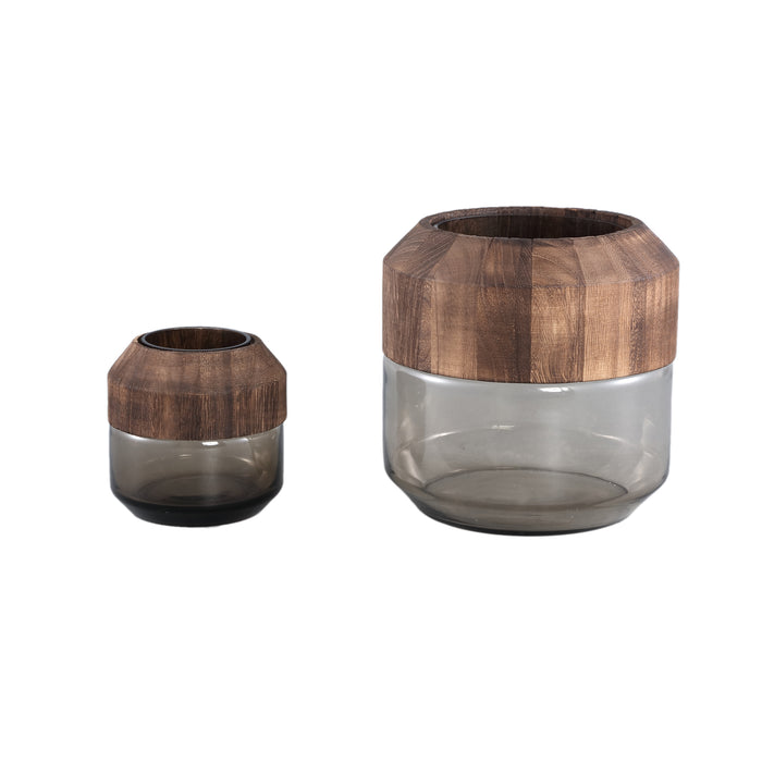 PTMD Yacin Brown glass vase with wood top L