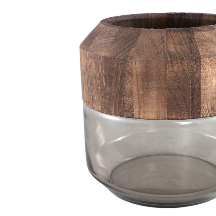 PTMD Yacin Brown glass vase with wood top L