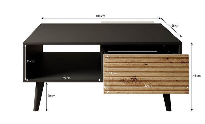 Meubella Salontafel Palladium - Eiken - Zwart - 104 cm