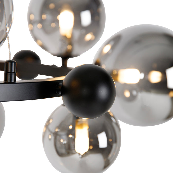 QAZQA Art Deco hanglamp zwart met smoke glas 12-lichts - David